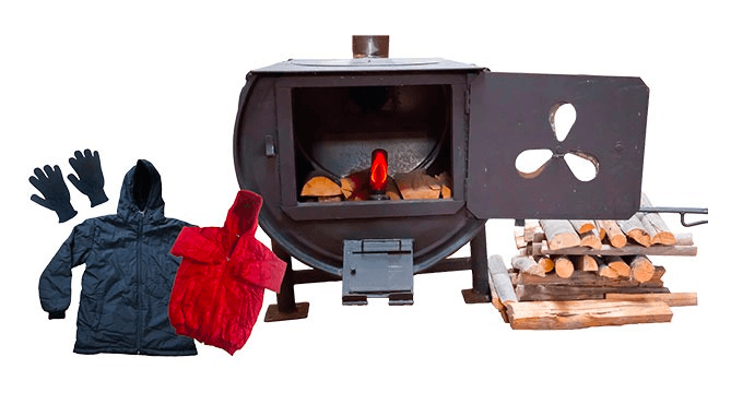 Wood stove plus wood forniture and warm clothes