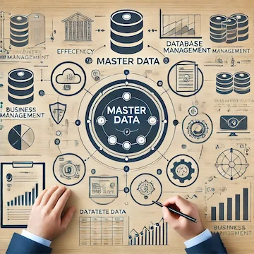 This image highlights the key concepts of master data in database management, emphasizing its role in improving business efficiency and decision-making.