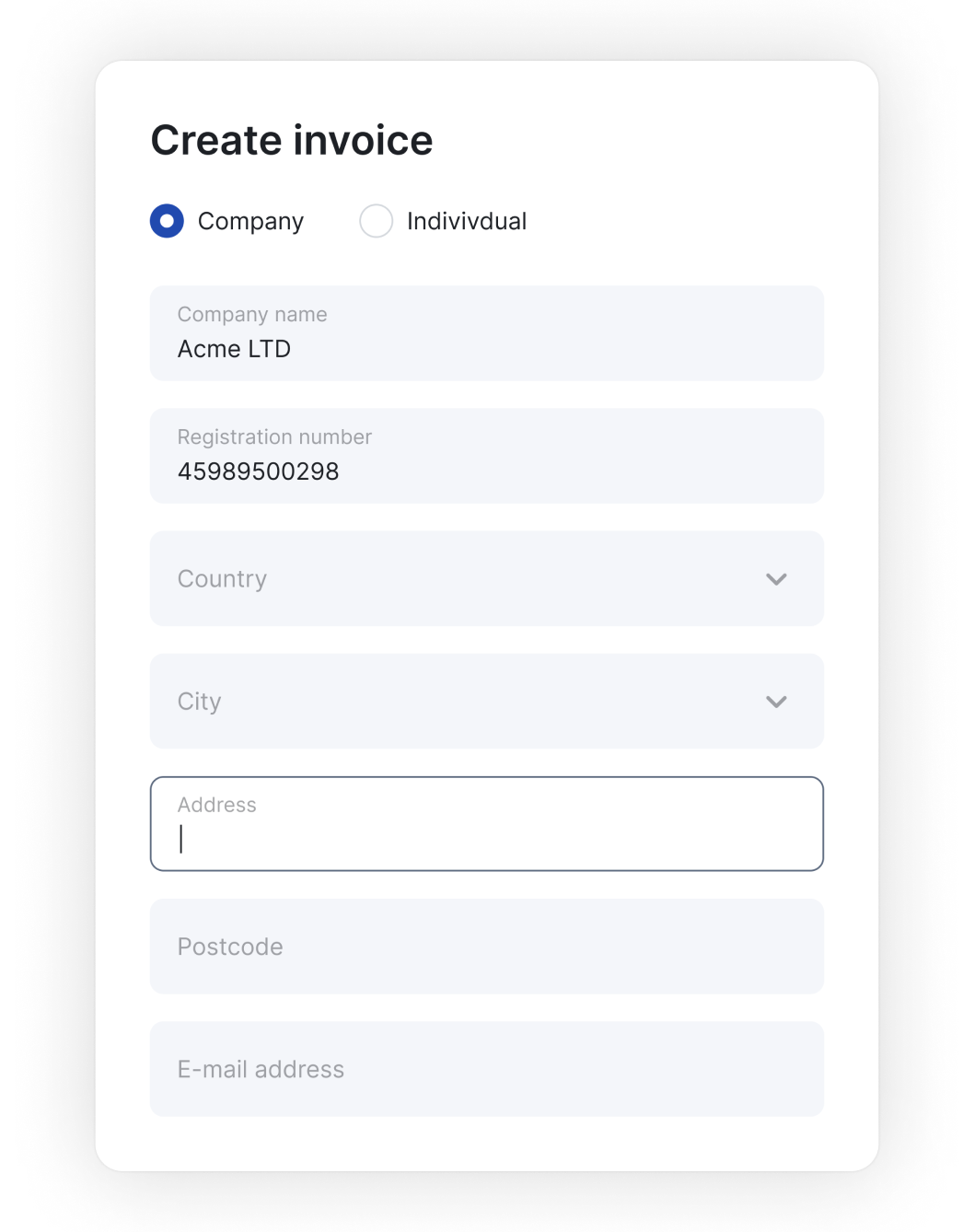 create invoice form by payrow