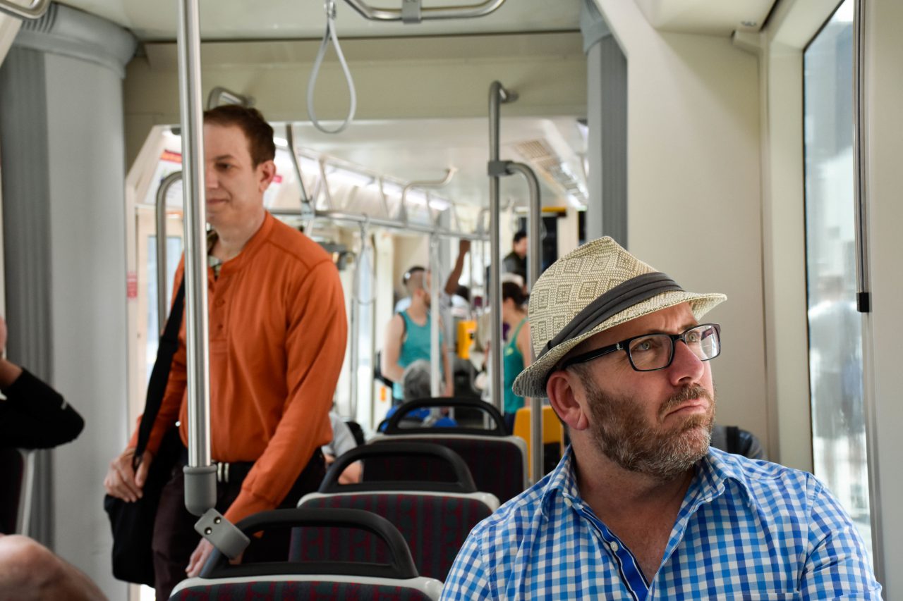 A rider on Portland Streetcar