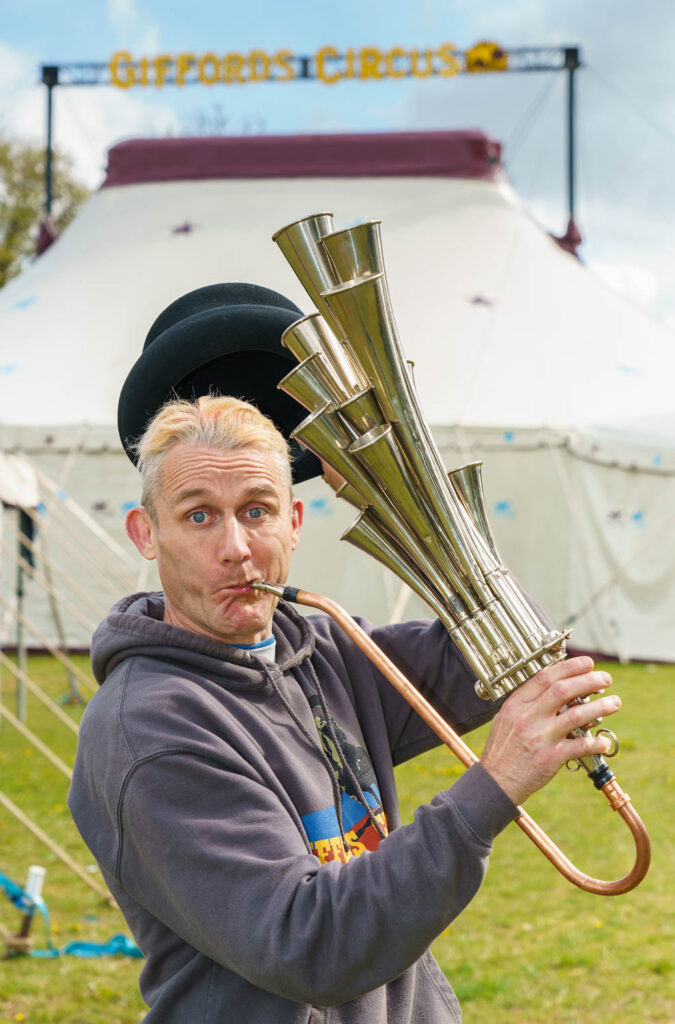 Final rehearsals are underway for Giffords Circus’ latest show, The Hooley, which opens in Stroud next week. Tweedy the clown