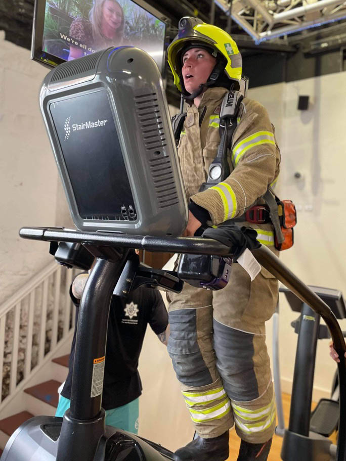 Stroud firefighters literally stepped up to a heart-felt challenge when it came to finding a way to pay their respect for the victims of the 9/11 terror attacks. gym2 | Stroud firefighters stand shoulder to shoulder with 9/11 heroes