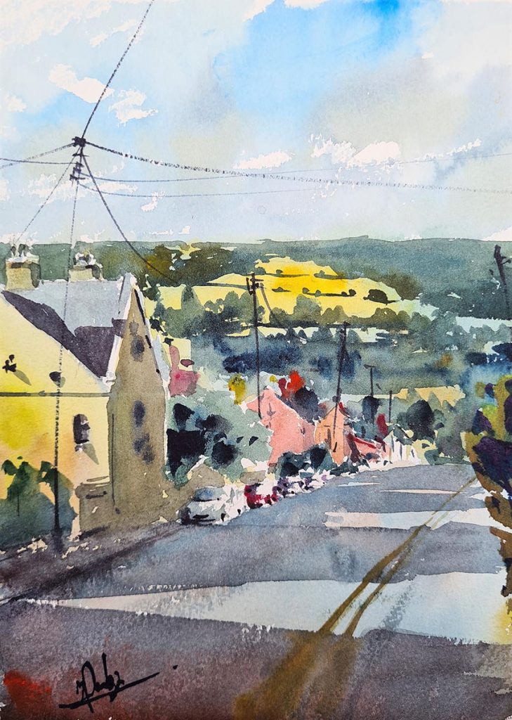 Artist Max Panks’s distinctive paintings of the Stroud area have gained him a strong following on social media. 33 Rodborough Hill 3 | Max captures the beauty of the Stroud valleys