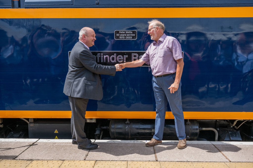 Peter Watts named a GBRf Class 69 No 69006 at Gloucester Railway Station to celebrate his 50th anniversary in the railtour industry. JB 69006GloucesterStation23062023 9428 | On the right track - Pathfinder Railtours operator honoured in naming ceremony
