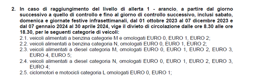 limitazioni traffico livello arancione