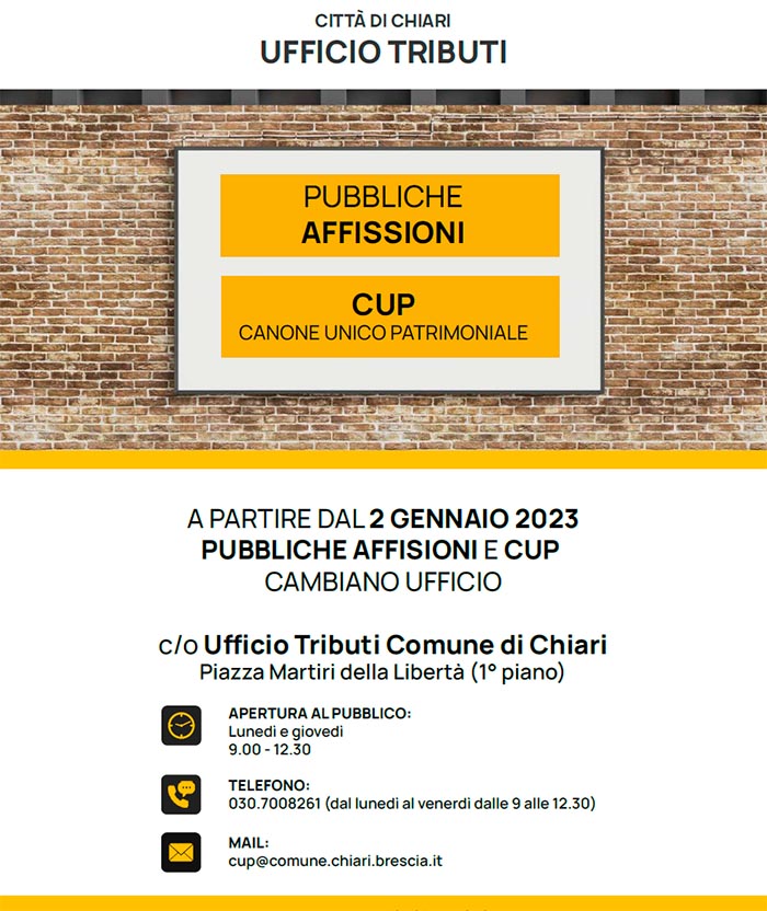 Ufficio CUP e pubbliche affissioni tel 0307008261