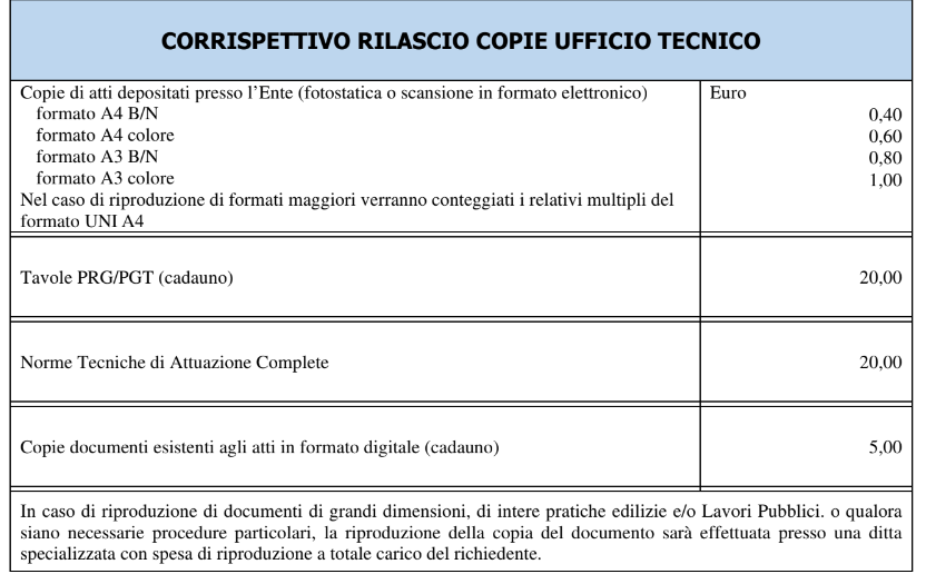 Tariffe ufficio tecnico