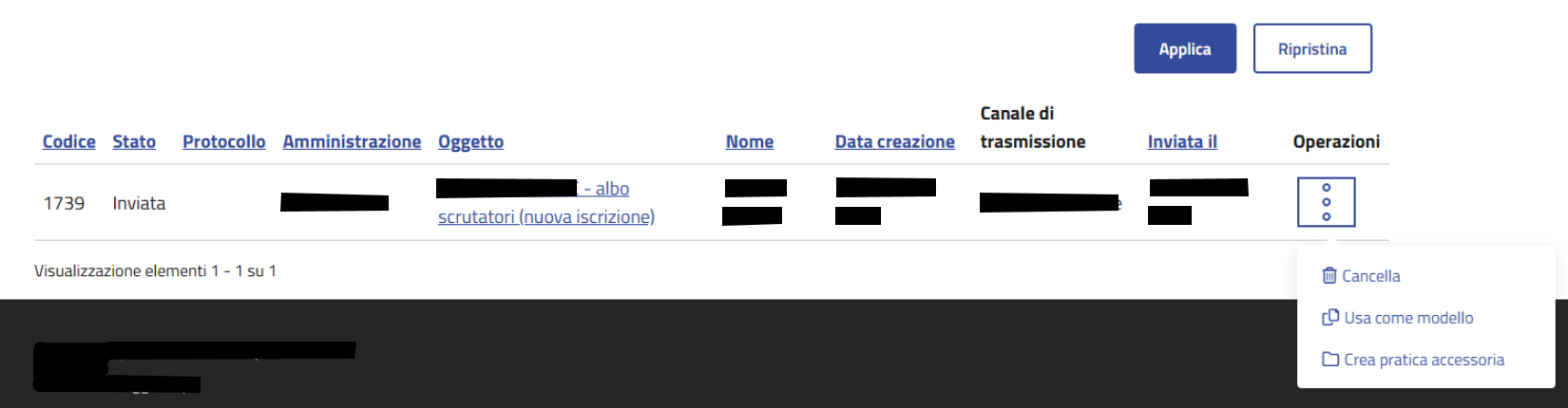 azioni sulla pratica