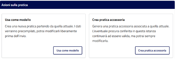 Usa come modello - Crea pratica accessoria