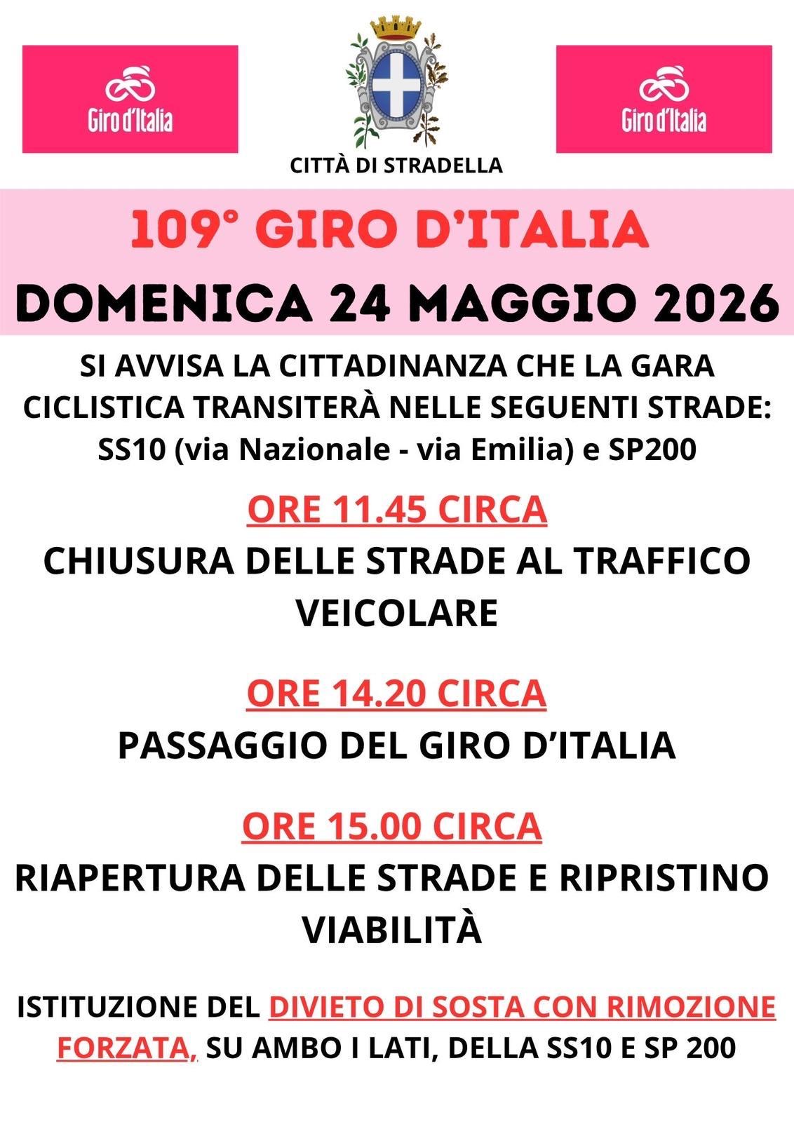 24 Maggio 2026 passaggio 109° Giro D'Italia a Stradella