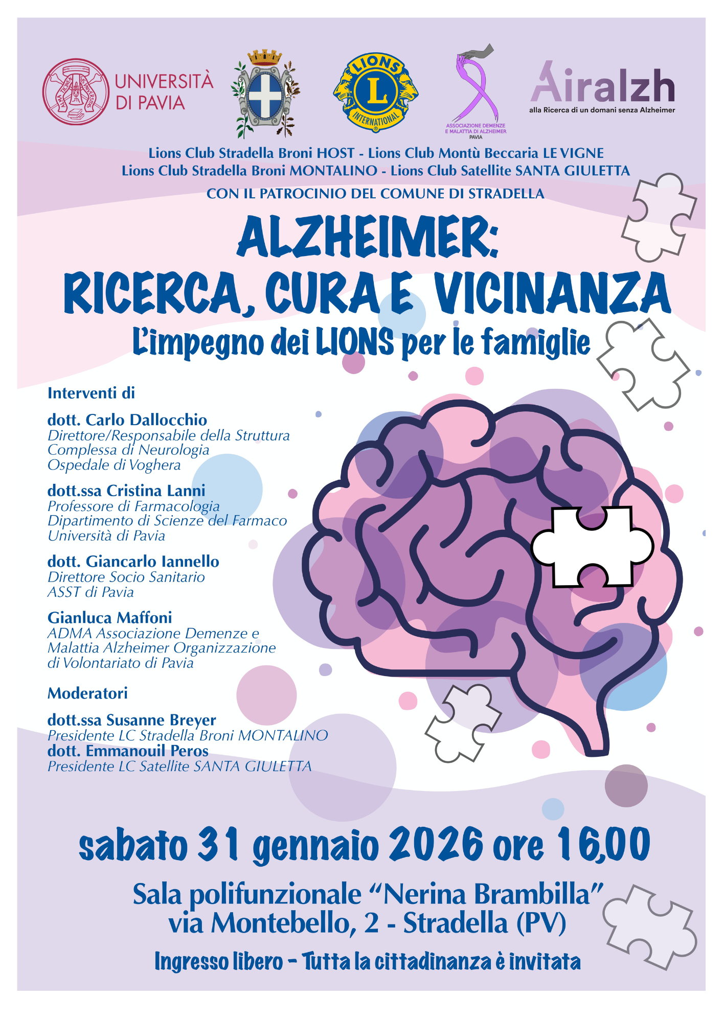 31 gennaio 2026 Sala Nerina Brambilla Stradella - convegno sull'Alzheimer
