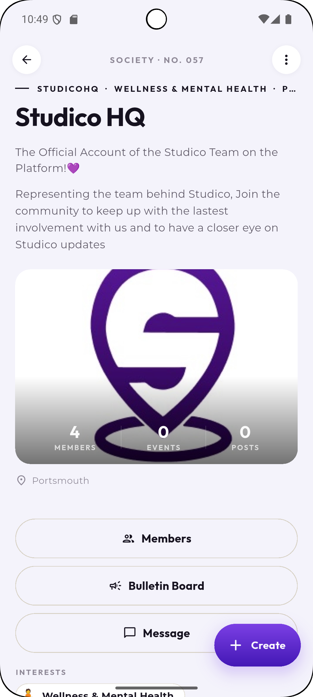 Studico community profile page