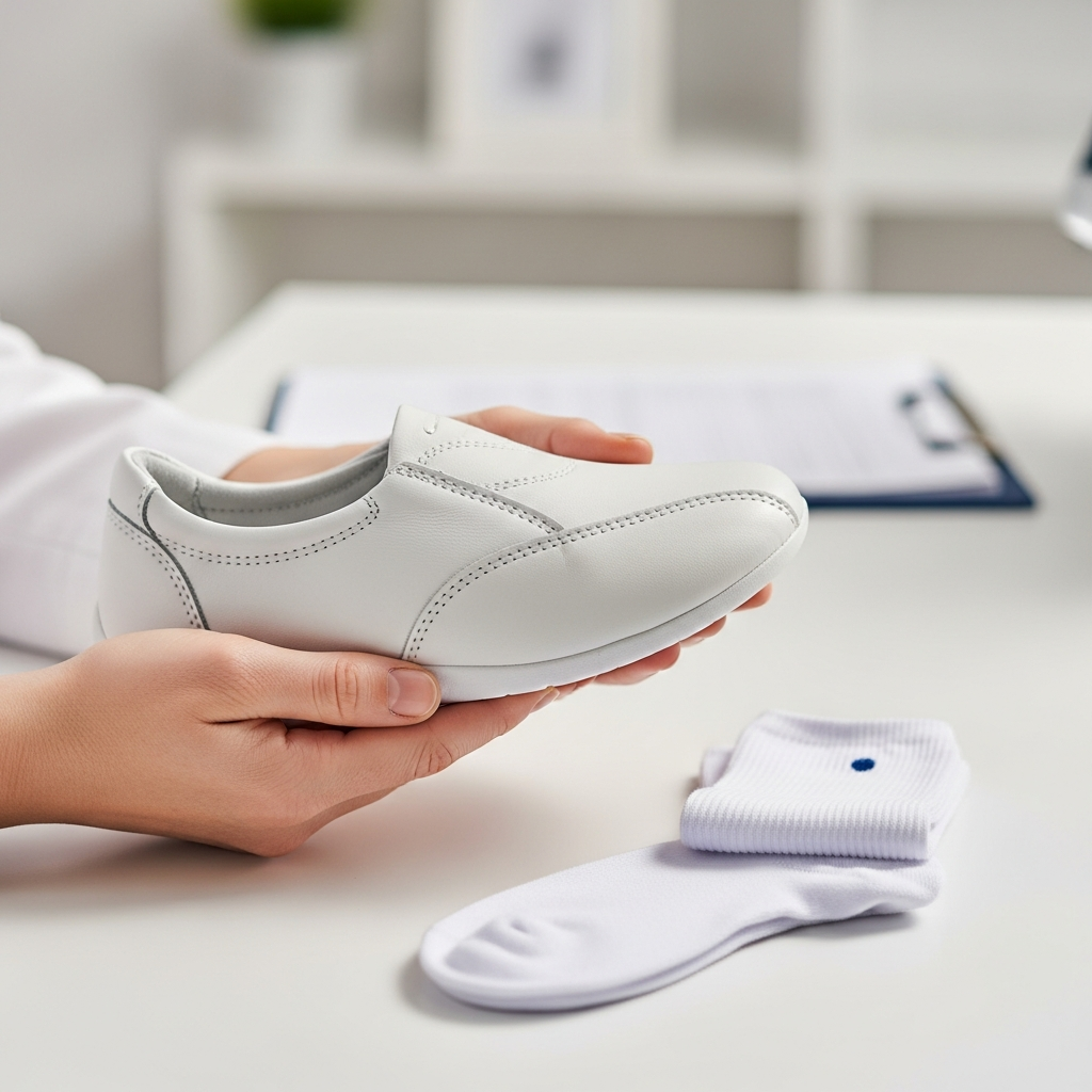 Giày chuyên dụng và tất cotton liền mạch dành cho người bệnh tiểu đường giúp bảo vệ bàn chân.