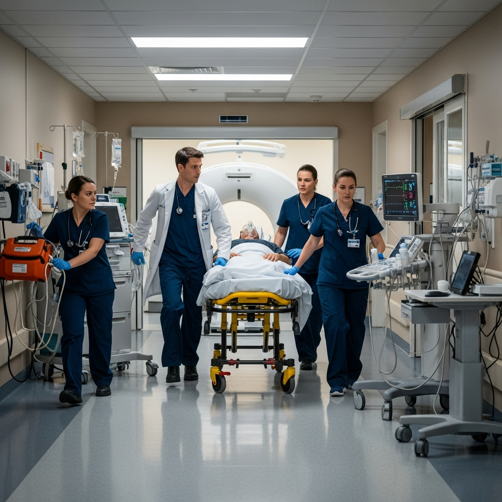 Đội ngũ y tế khẩn trương đưa bệnh nhân đột quỵ đi cấp cứu và can thiệp y tế trong thời gian vàng.