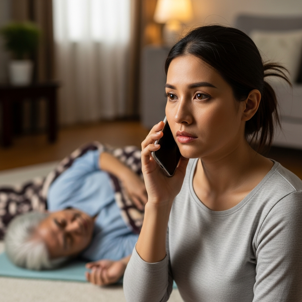 Người thân gọi điện thoại cấp cứu 115 ngay lập tức khi phát hiện người già có dấu hiệu đột quỵ và giữ người bệnh nằm nghiêng