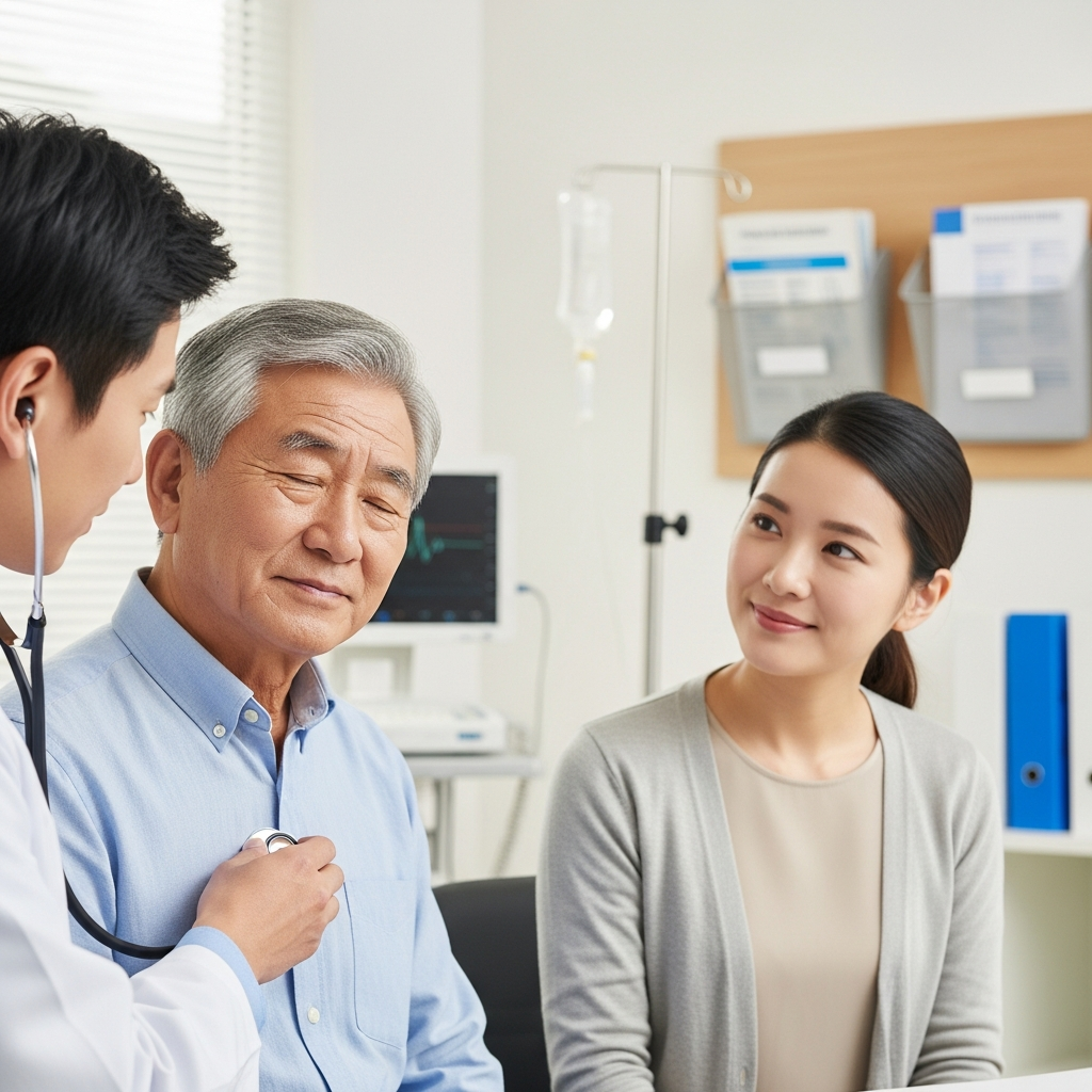 Bác sĩ thăm khám và tư vấn cho người cao tuổi về các vấn đề rối loạn giấc ngủ tại cơ sở y tế