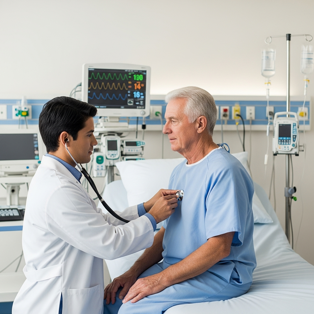 Bác sĩ đang thăm khám kỹ lưỡng cho người cao tuổi tại cơ sở y tế uy tín