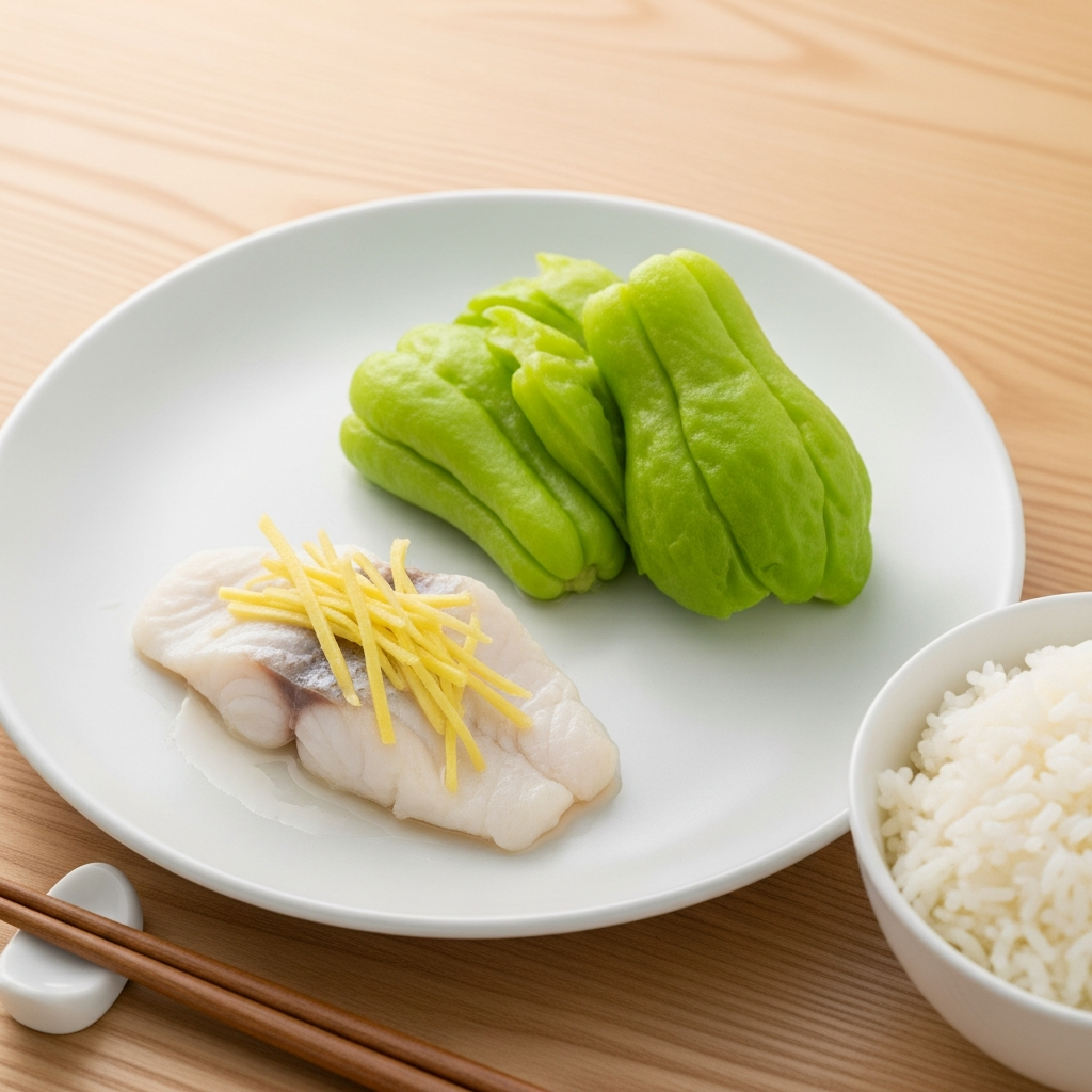 Một bữa ăn mẫu lành mạnh và ngon miệng dành cho người suy thận, bao gồm cá hấp, rau luộc và cơm, được trình bày một cách cẩn thận để kích thích vị giác.