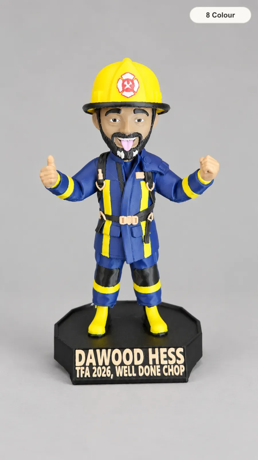 Custom collectible figure with a personalised outfit and base