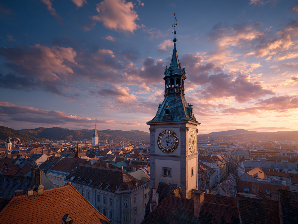 Graz Clock Tower Sunset Photography Walk