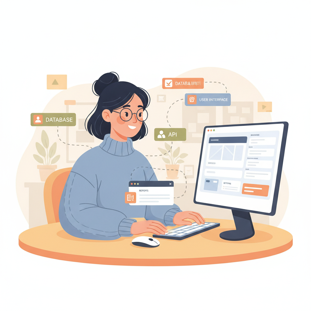 Developer using low-code tools to build a web application