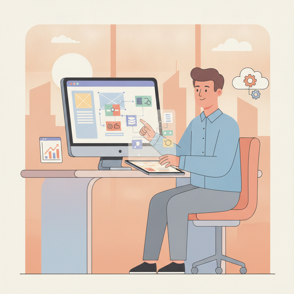 Developer using low-code tools to build a web application