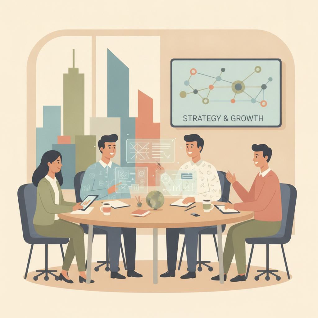 A professional meeting showcasing strategic planning and collaboration between technical architects and business stakeholders
