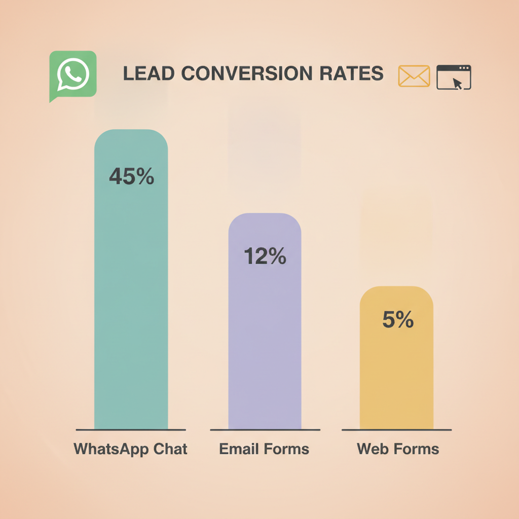 Comparison graph showcasing WhatsApp lead conversion rates versus traditional email and web forms