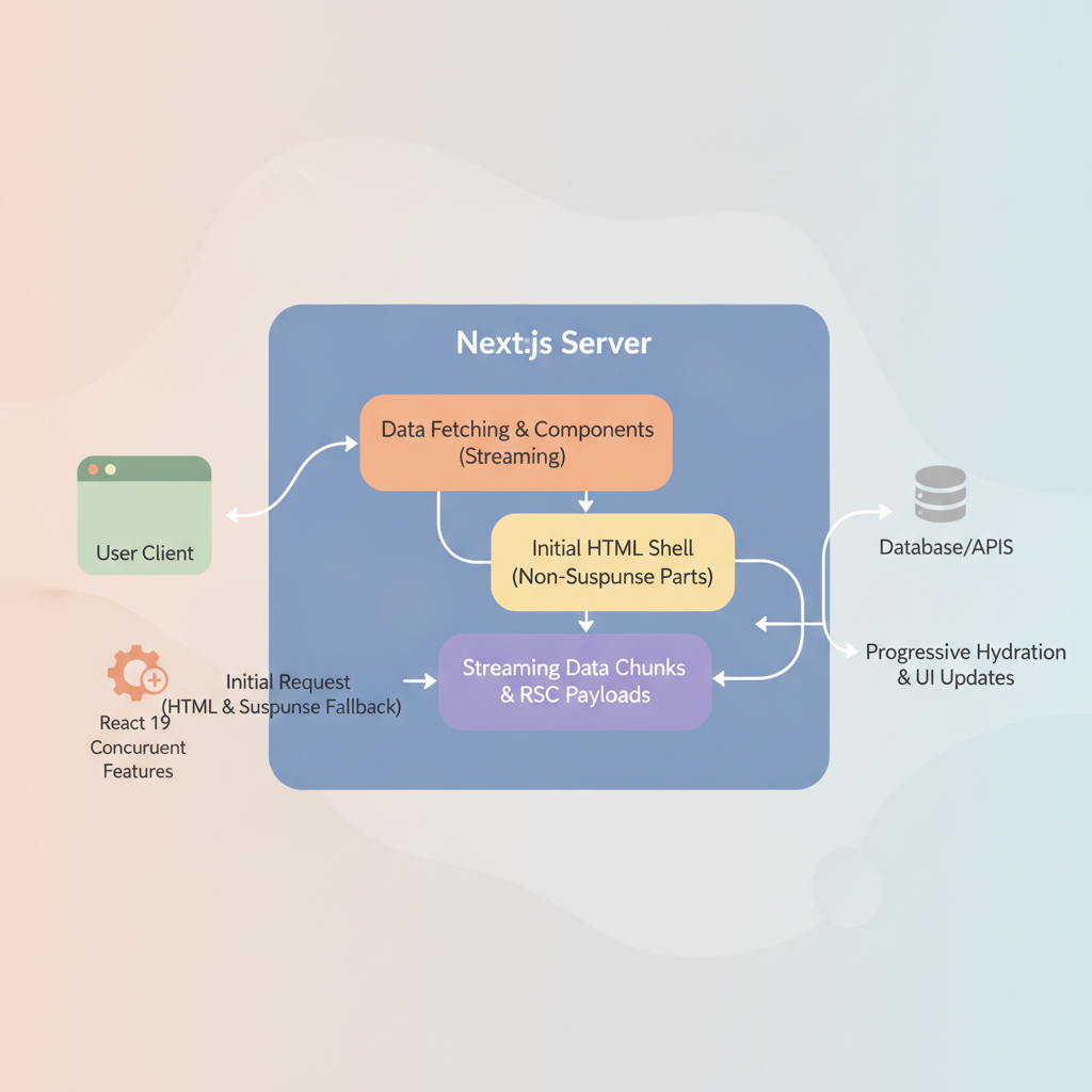 Diagram of Next.js 15 App Router streaming server-side rendering workflow