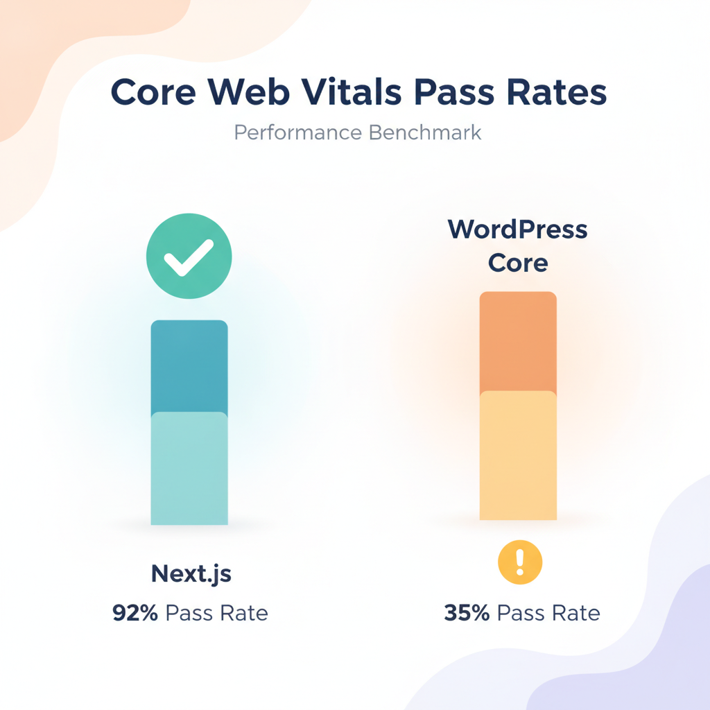 Performance benchmark showing Next.js vs WordPress Core Web Vitals pass rates