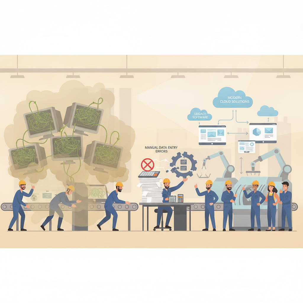 A manufacturing facility plagued by legacy software bottlenecks and manual data entry errors