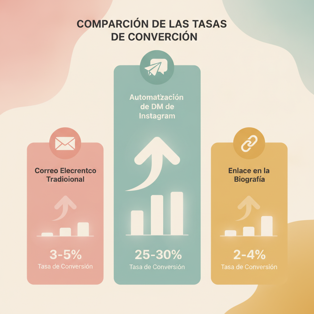 Comparación de las tasas de conversión de la automatización de DM de Instagram frente a los métodos tradicionales de correo electrónico y enlace en la biografía
