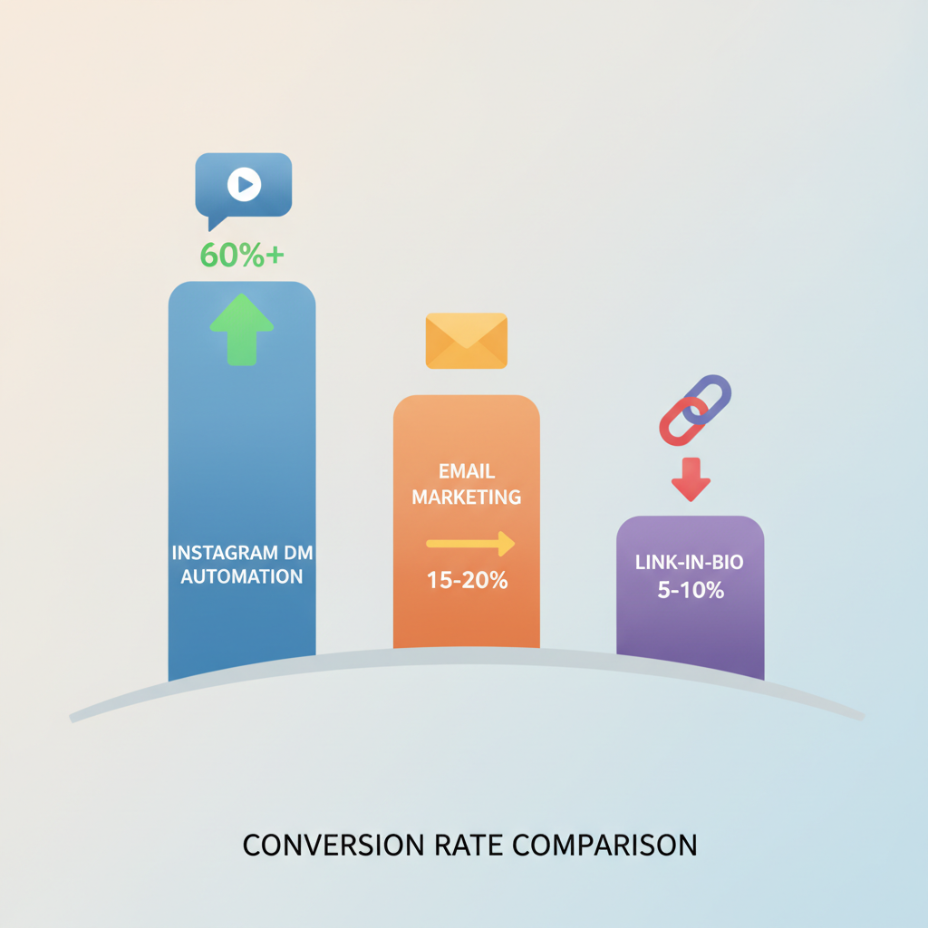 Comparison of Instagram DM automation conversion rates versus traditional email and link-in-bio methods