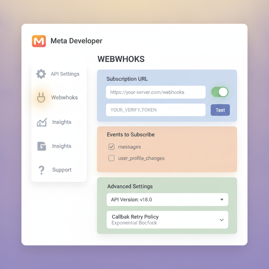 Meta Developer App API Configuration Dashboard for Webhooks