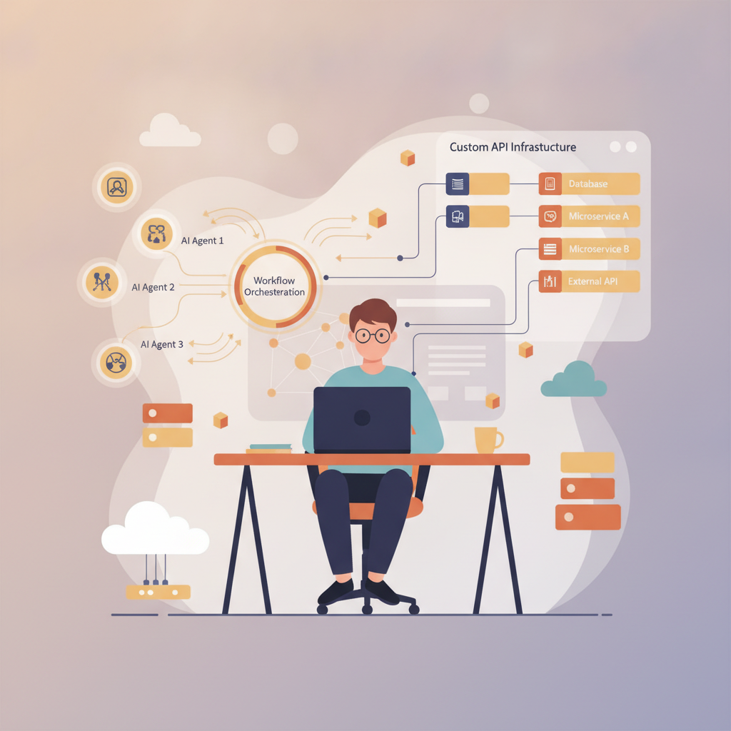 Software developer configuring agentic AI workflows and custom API infrastructure