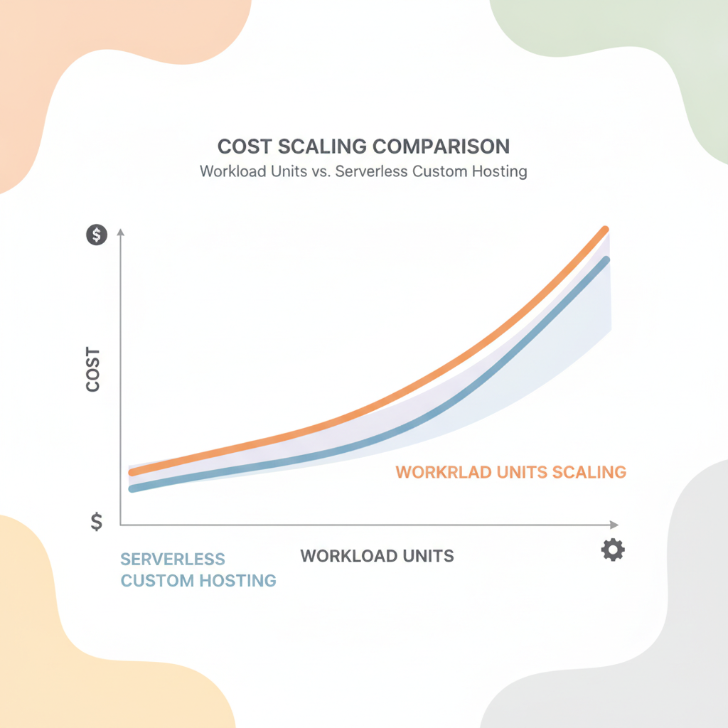 Graph showing cost scaling of Workload Units vs serverless custom hosting