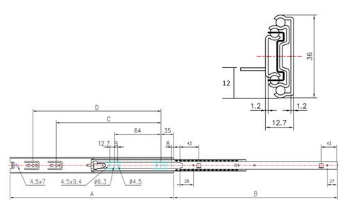 K3601AS ロック付スライドレール 底付 36mm幅・3段引 ｜ホリエ金物株式会社