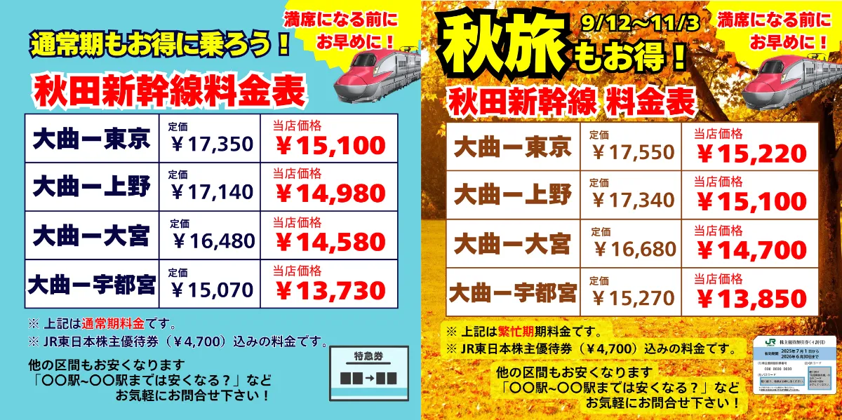 格安きっぷ】新幹線こまち・はやぶさ・つばさ（JR東日本株主優待