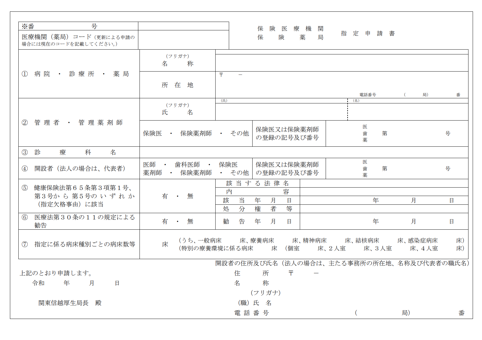 保険医療機関・保険薬局指定申請書