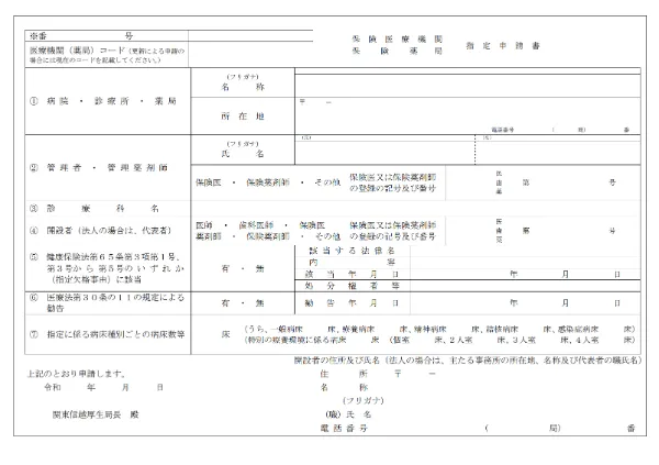 保険医療機関・保険薬局指定申請書