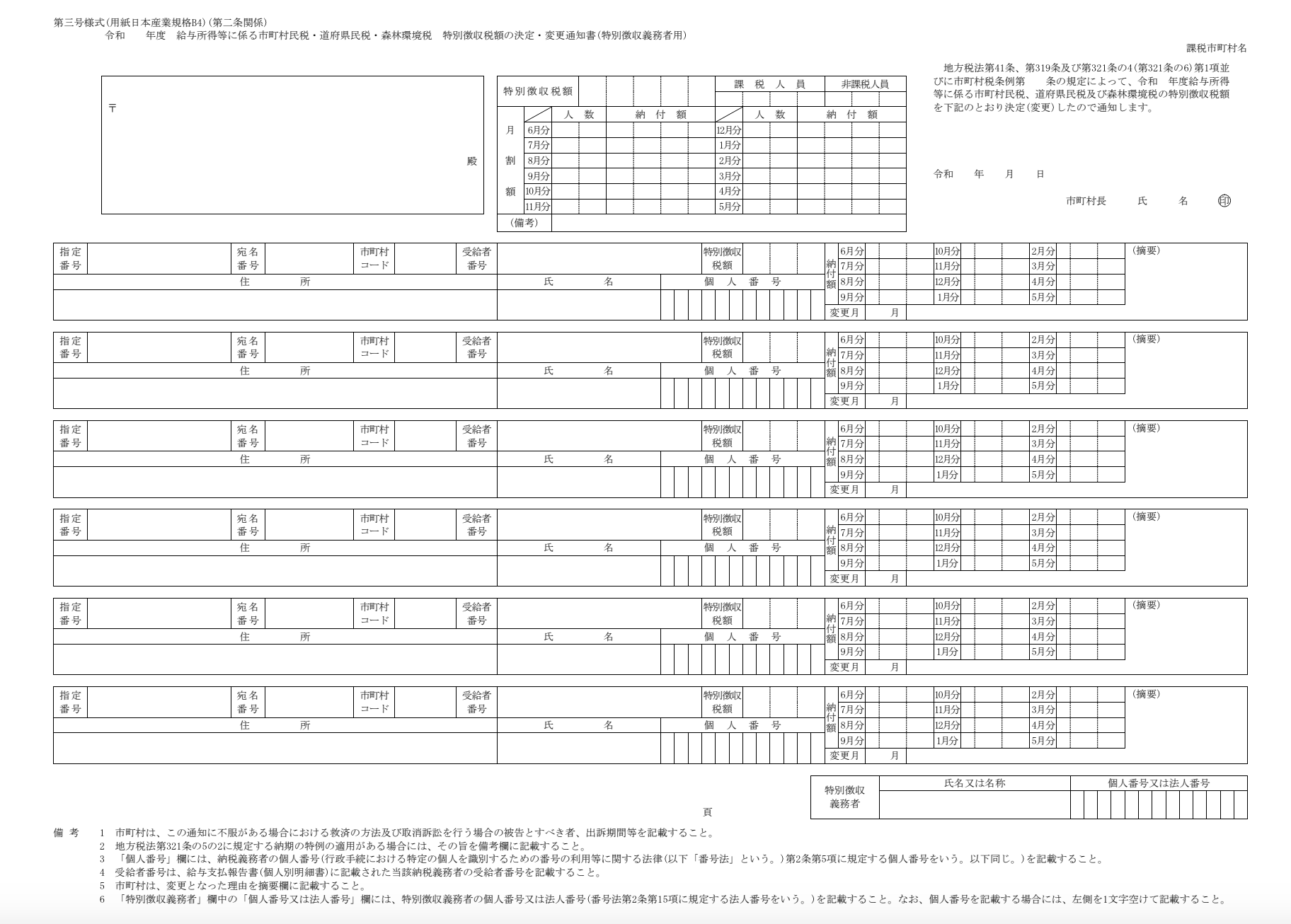 特別徴収税額決定通知書
