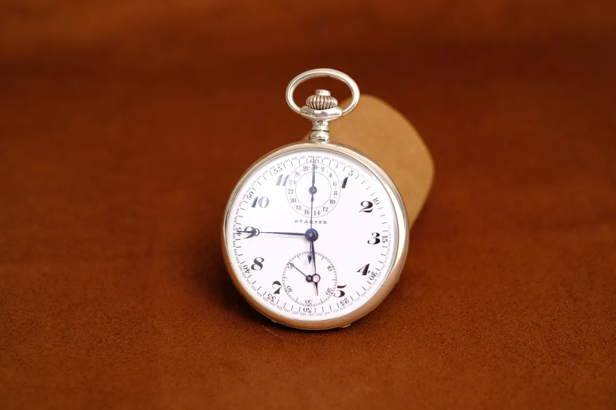 STARTER クロノグラフ 銀無垢ケース 琺瑯文字盤 懐中時計【売約済】