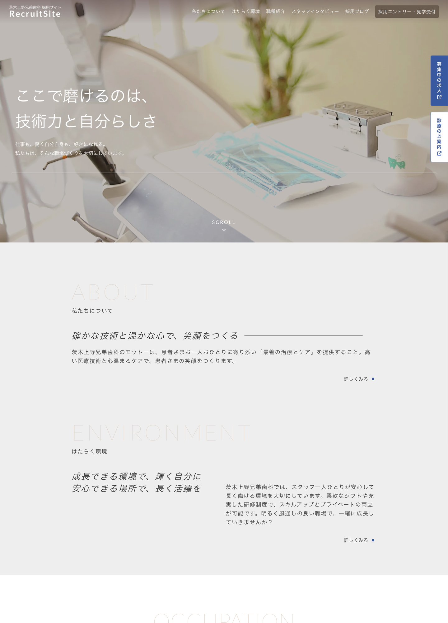 スクリーンショット:茨木上野兄弟歯科 採用サイト