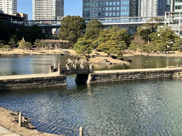 曲線主体の庭園に映える直線の西湖提