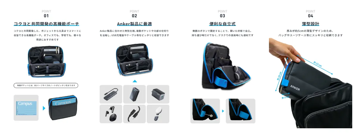 コクヨと共同開発、ガジェットから文具までスマートに収納可能な コクヨと共同開発、ガジェットから文具までスマートに収納可能な