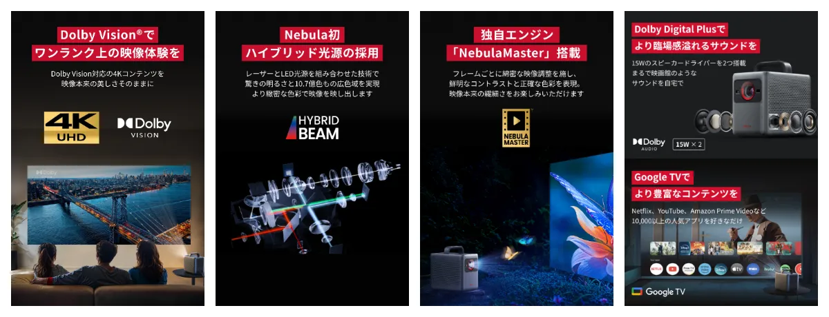 レーザーとLEDのハイブリッド光源を採用。Dolby Vision®に対応 レーザーとLEDのハイブリッド光源を採用。Dolby Vision®に対応