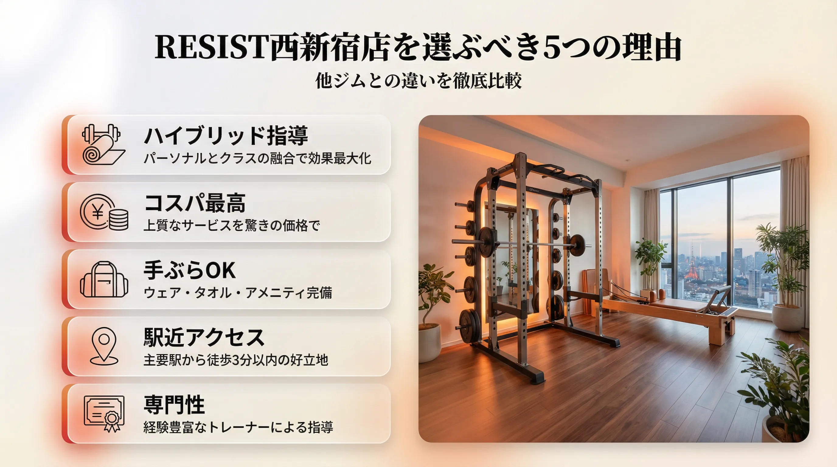 ハイブリッド指導、コストパフォーマンス、利便性、アクセス、専門性の5つが強み