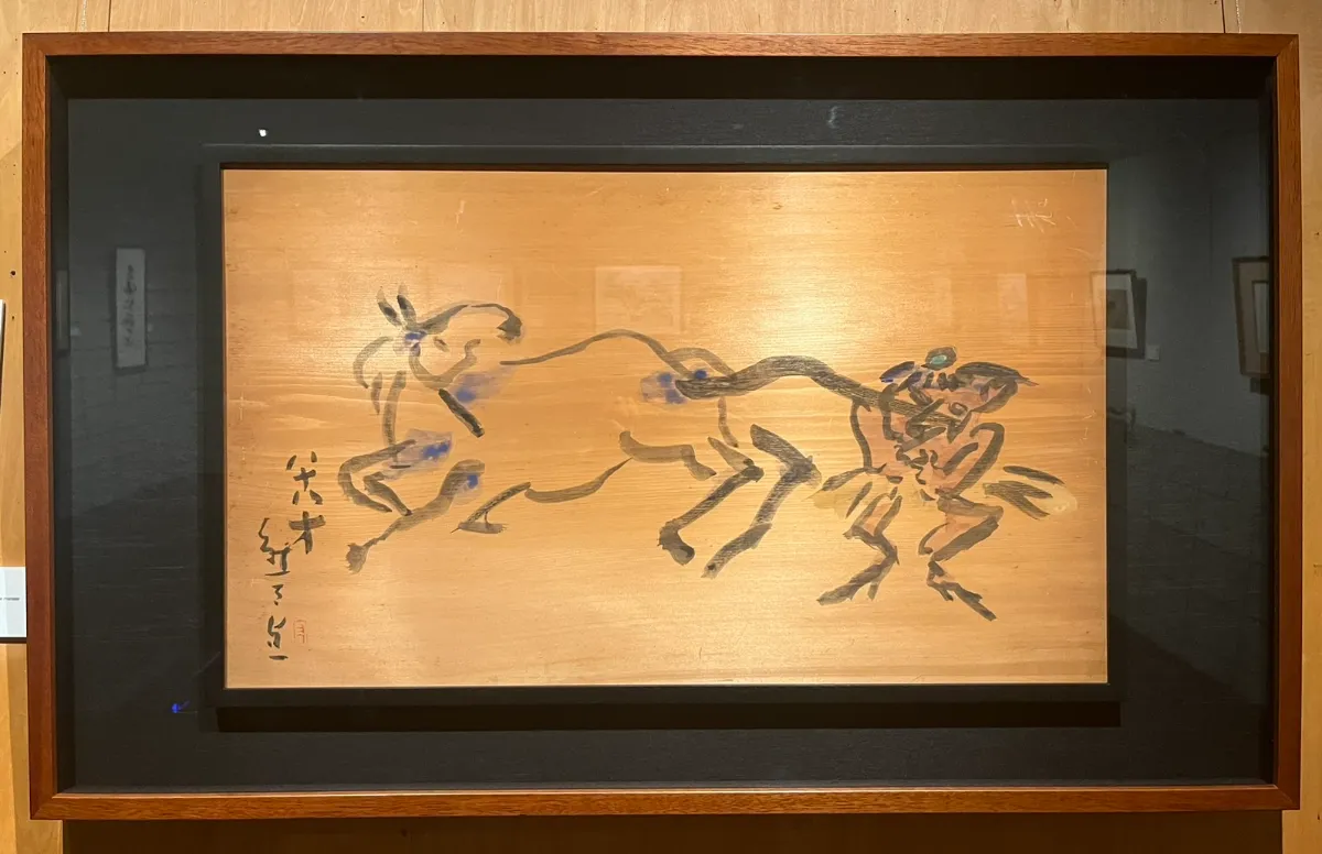 真作】絵画 熊谷好博子 墨画（色紙） 日本工芸会正会員 逸品 T83
