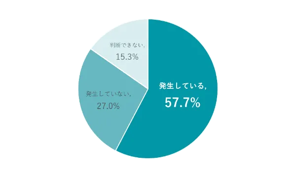 採用ミスマッチの発生割合を示した円グラフ（発生57.7%、未発生27.0%、判断不可15.3%）