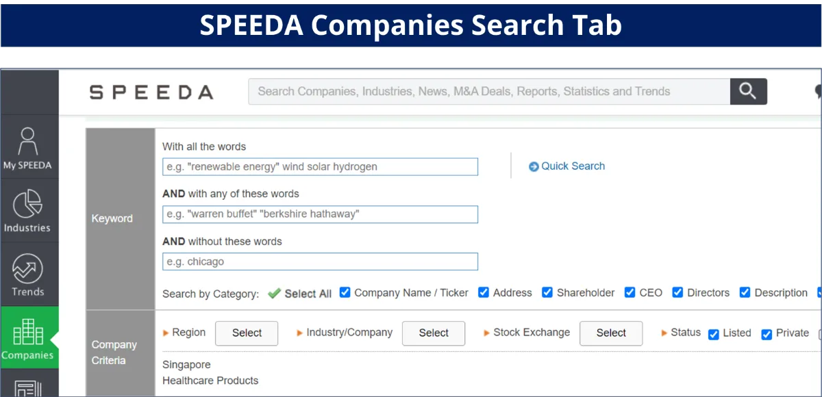 Company search tab